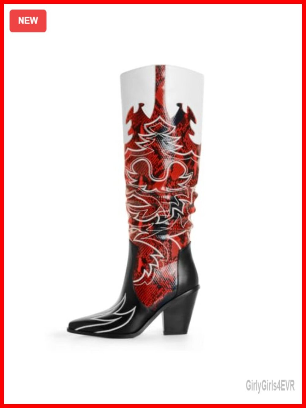 Cowgirl Boots Knee High Embroidery Western Tall Pointed Toe Chunky Heel Faux